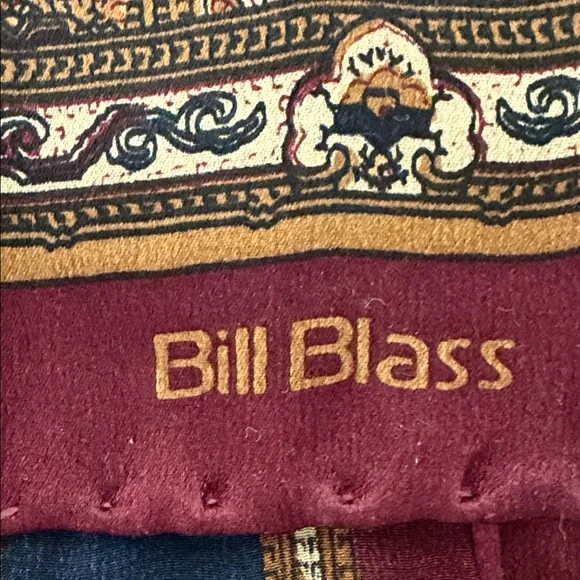 Vintage Bill Blass Silk Scarf Burgundy Navy Baroque Ornate Print - Picture 7 of 11